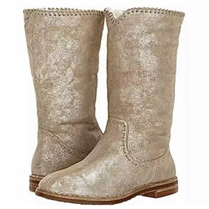 Trask Audra Taupe Tan Metallic Suede & Genuine Shearling Lined Boot Women Sz 9